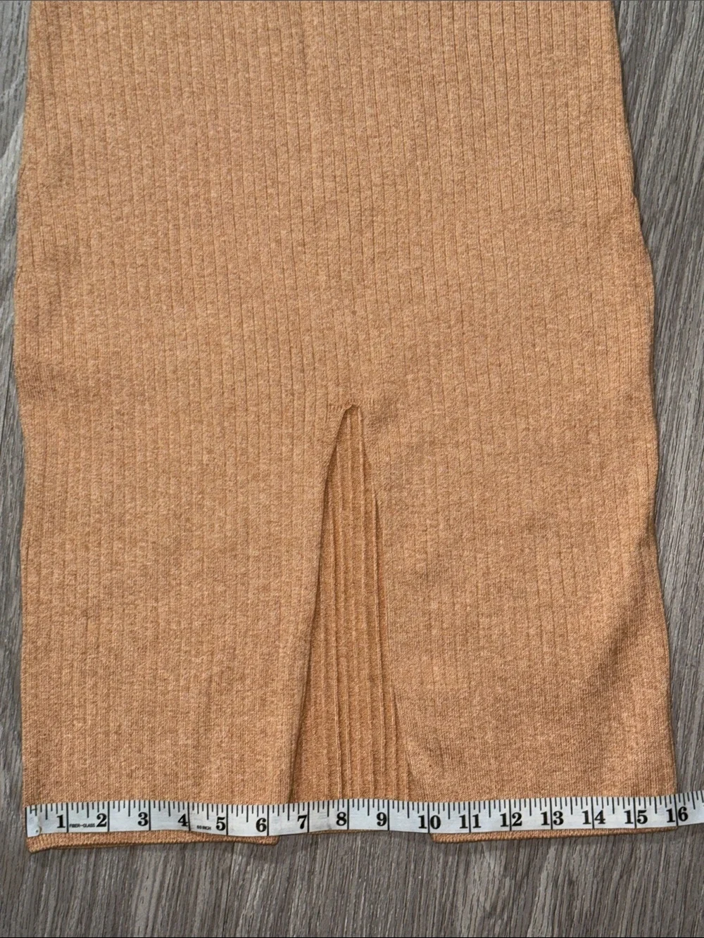 Free People Midi Skirt Ribbed Knit Slit Front Pull-On Camel Tan Straight Size M